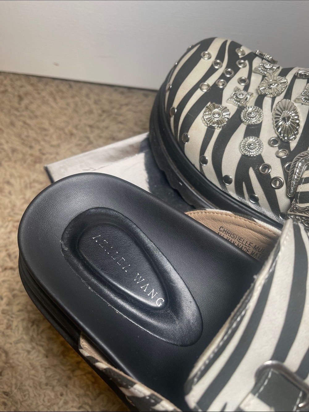 AZALEA WANG Zebra Print Studded Platform Clogs - Picture 2 of 5
